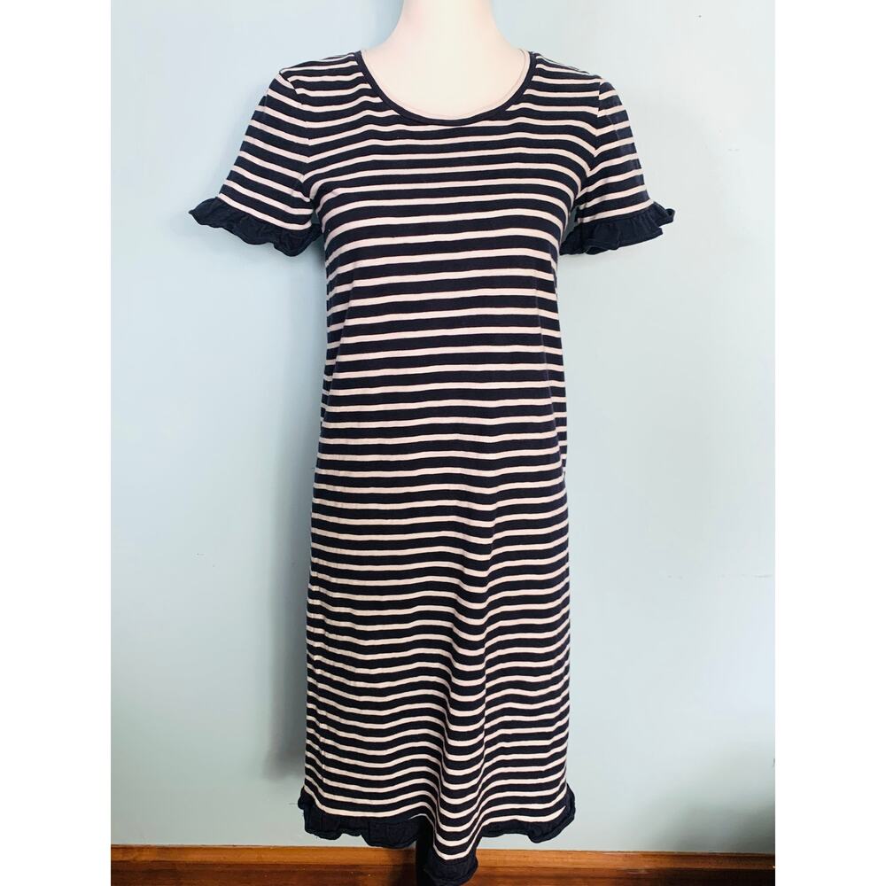 Boden Emily Navy Blue Striped Shift Dress with Ruffle Edge Size 6L - Picture 6 of 8